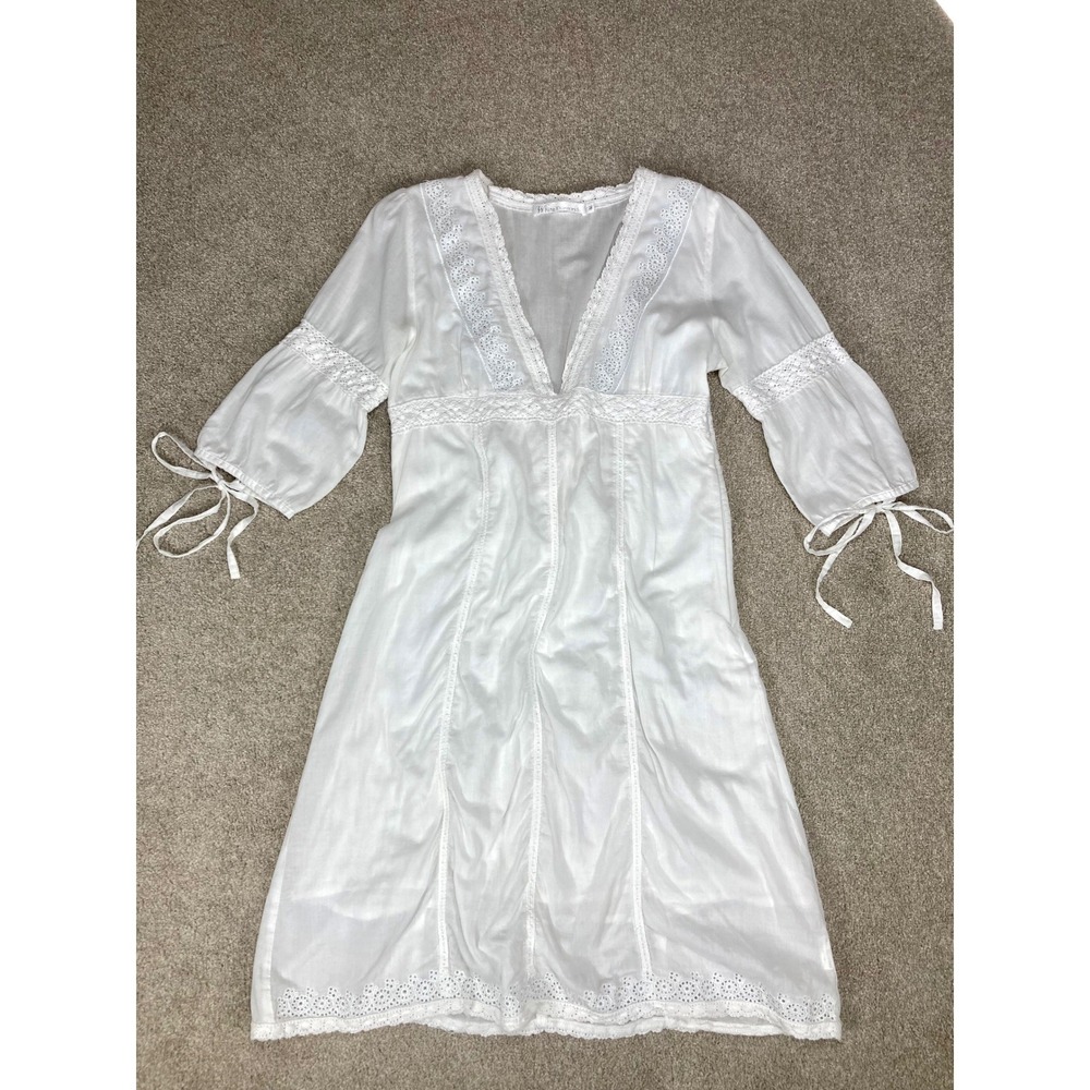 White Diamonds Lace Ethereal Dress Womens Sz M White Eyelet Lace V-Neck Prairie